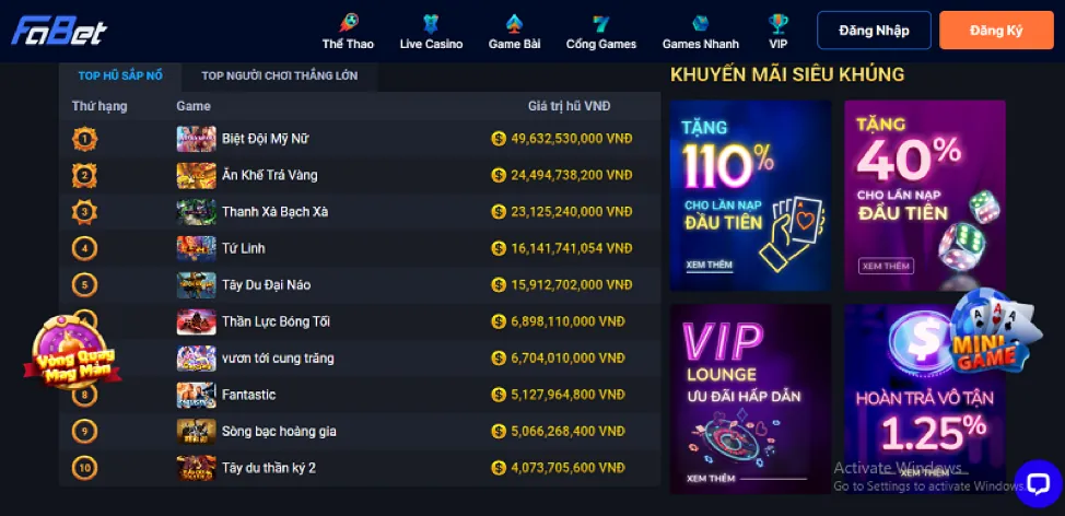 Game nổ hũ jackpot lũy tiến với giải thưởng khổng lồ